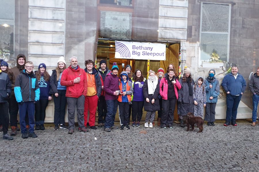 Sleep Out participants standing outside Edinburgh City Chambers